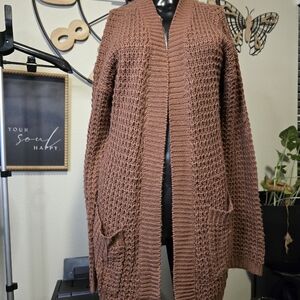 Allison Brittney Knit Cardigan | Rust Brown | Size Large | Cozy Open Front